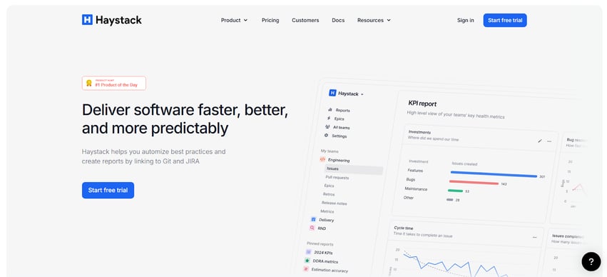 Haystack showcasing its delivery and engineering metrics for workflow visibility.
