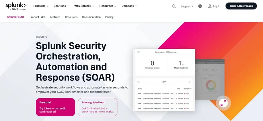 Splunk SOAR homepage focused on automating security operations and accelerating response