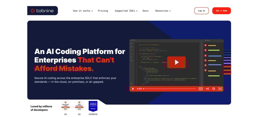 Tabnine AI coding platform designed for enterprise and on-prem use.