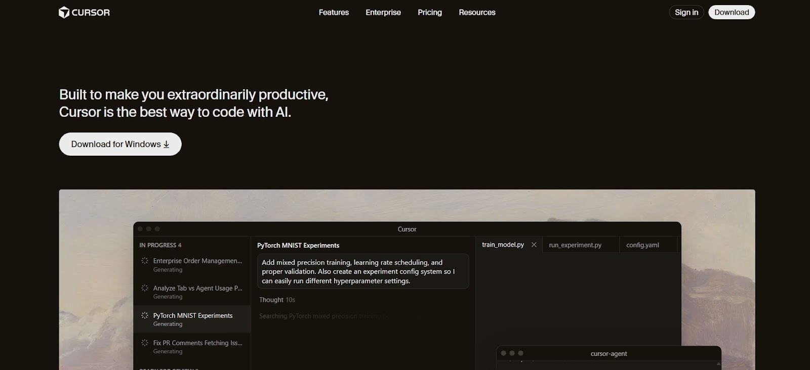 Cursor AI code editor designed to boost productivity with integrated AI assistance.