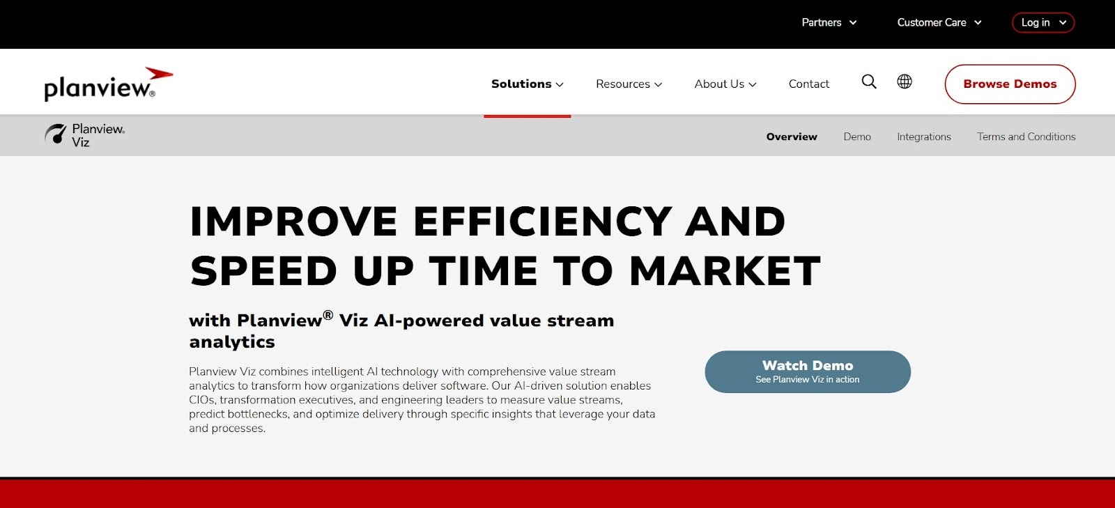 Planview Viz mapping enterprise software delivery value streams with analytics.